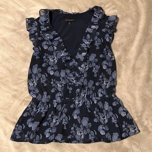 Banana Republic blue floral ruffle peplum blouse Size XS